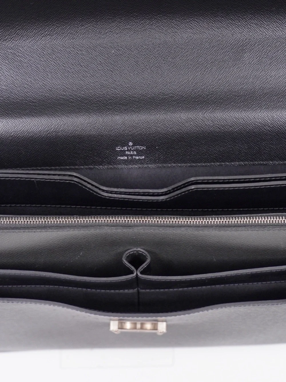 Louis Vuitton Briefcase Black Textured Leather Briefcase with Silver Lock